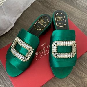 Roger Vivier Strass-Buckle Canvas Slide Sandal